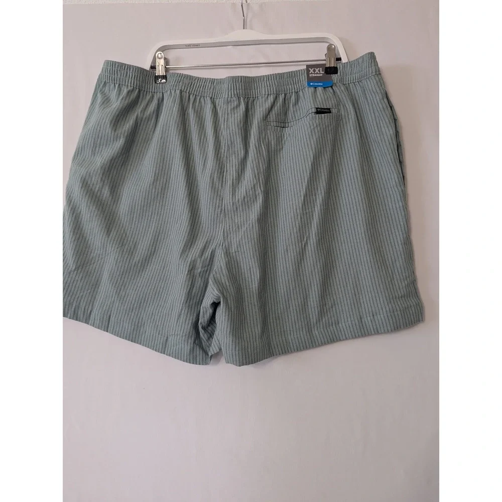Columbia Linen Blend Shorts Men XXL Sage Green Striped 6in Inseam Fishing Summer